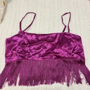 Mare Mare Chic Satin Fringe Tank in Purple